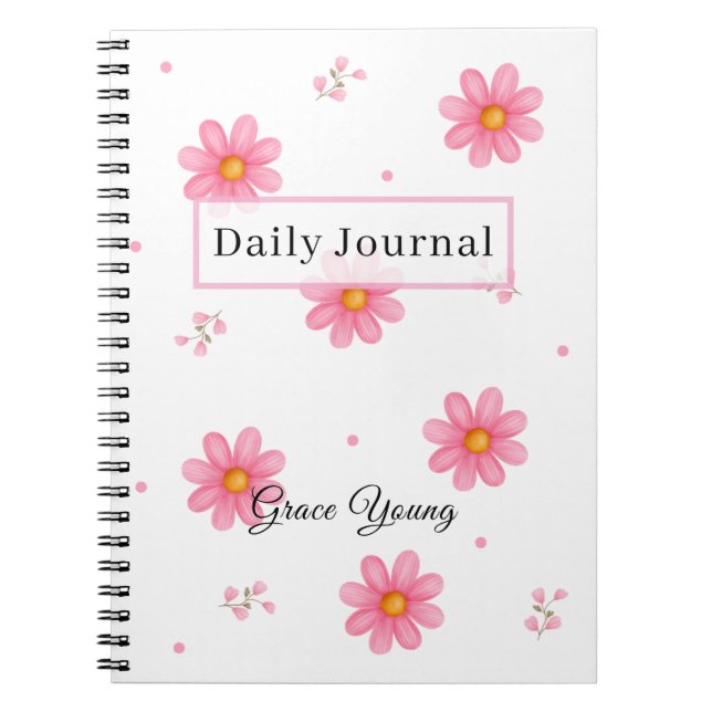 Personalized Pink Daisy Daily Journal Custom Name (Front)