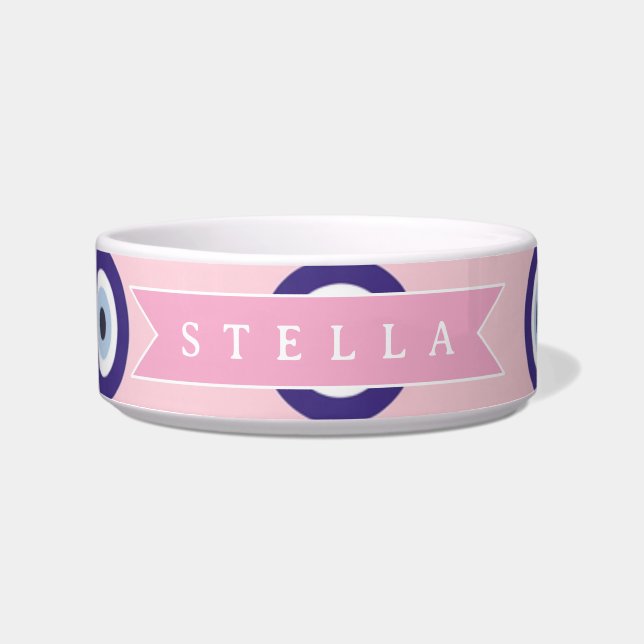 Personalized Pink Evil Eye Pattern Gifts With Name Bowl (Front)