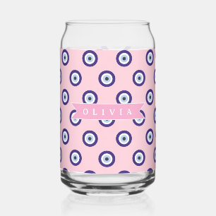 Personalized Pink Evil Eye Pattern Gifts With Name Can Glass