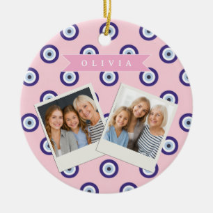 Personalized Pink Evil Eye Pattern Gifts With Name Ceramic Tree Decoration