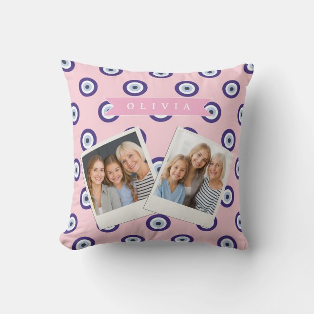 Personalized Pink Evil Eye Pattern Gifts With Name Cushion (Front)