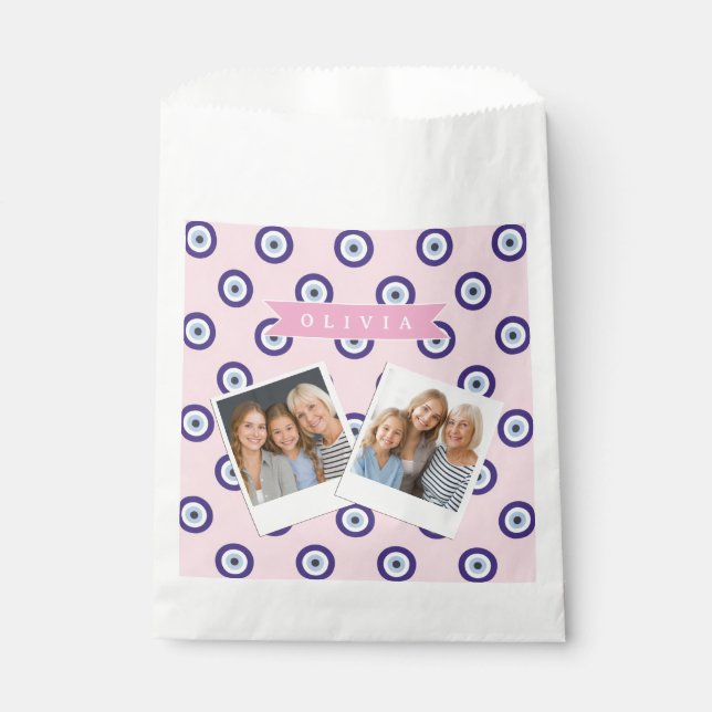 Personalized Pink Evil Eye Pattern Gifts With Name Favour Bags (Front)