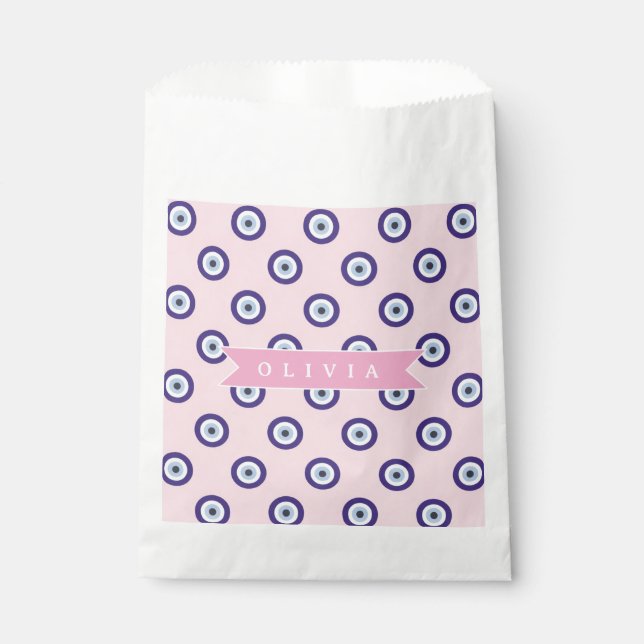 Personalized Pink Evil Eye Pattern Gifts With Name Favour Bags (Front)