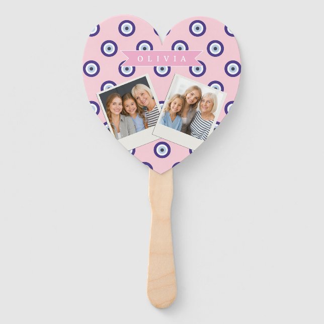 Personalized Pink Evil Eye Pattern Gifts With Name Hand Fan (Front)