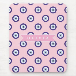 Personalized Pink Evil Eye Pattern Gifts With Name Mouse Pad