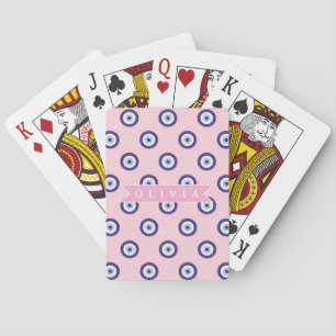 Personalized Pink Evil Eye Pattern Gifts With Name Playing Cards