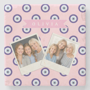 Personalized Pink Evil Eye Pattern Gifts With Name Stone Coaster