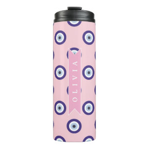 Personalized Pink Evil Eye Pattern Gifts With Name Thermal Tumbler