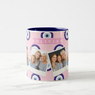 Personalized Pink Evil Eye Pattern Gifts With Name Two-Tone Coffee Mug