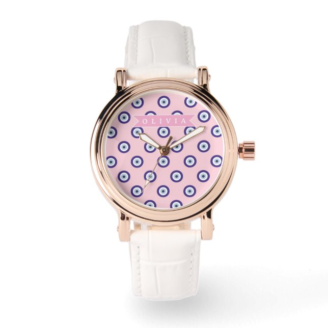 Personalized Pink Evil Eye Pattern Gifts With Name Watch (Front)
