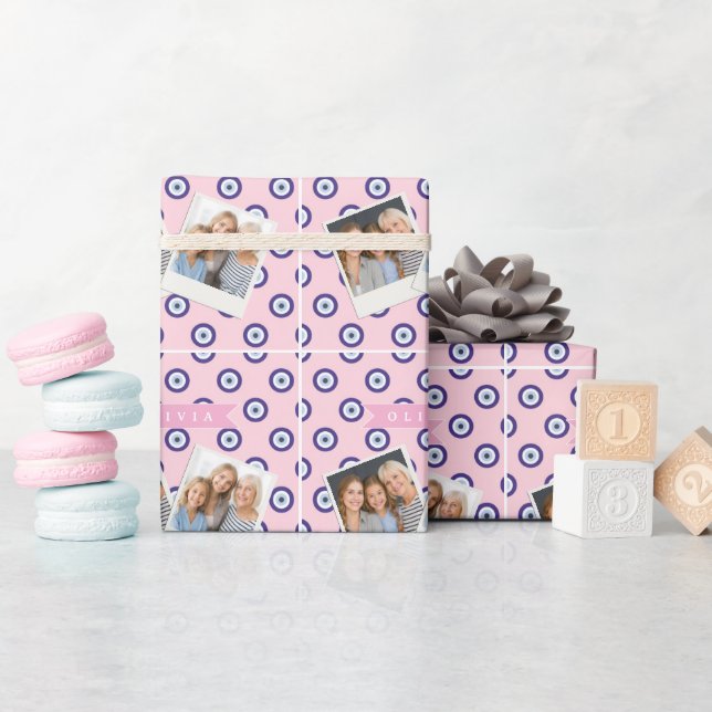 Personalized Pink Evil Eye Pattern Gifts With Name Wrapping Paper (Baby Shower)
