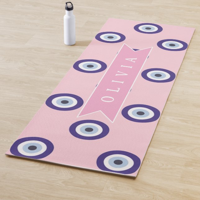 Personalized Pink Evil Eye Pattern Gifts With Name Yoga Mat (In Situ)