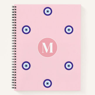 Personalized Pink Evil Eye Pattern Monogram Notebook