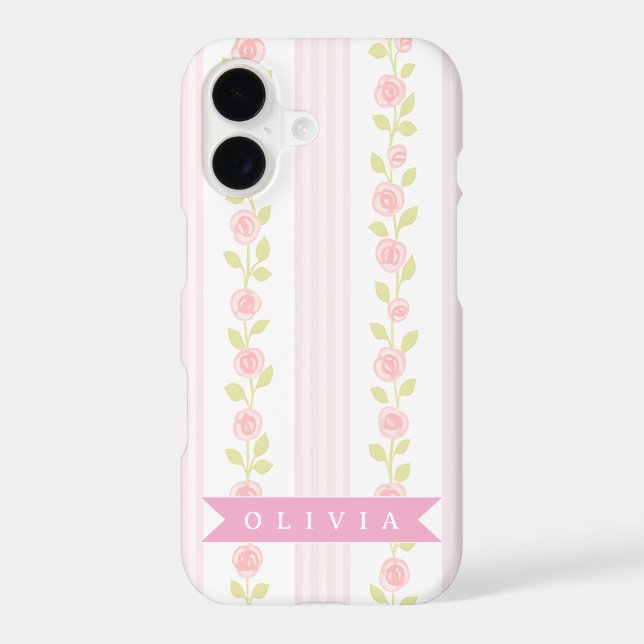 Personalized pink feminine coquette floral striped (Back)