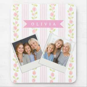 Personalized pink feminine coquette floral striped mouse pad