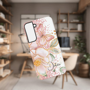 Personalized Pink Floral and Butterfly Phone Case