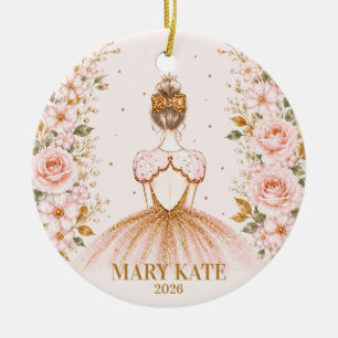 Personalized Pink Floral Ballerina Christmas Ceramic Tree Decoration