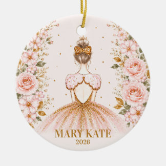 Personalized Pink Floral Ballerina Christmas Ceramic Tree Decoration