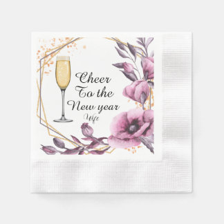Personalized pink floral champagne glass typograph napkin