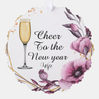 Personalized pink floral champagne glass typograph tree decoration card