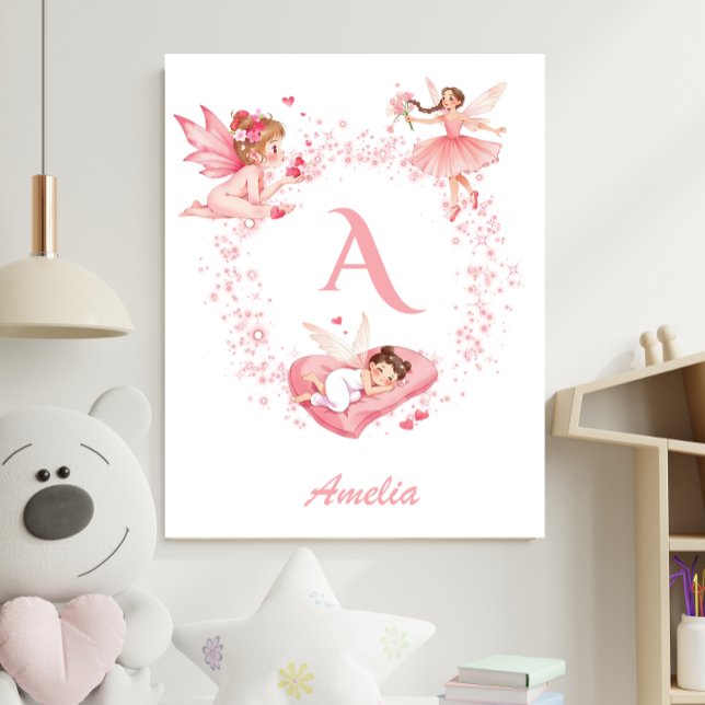 Personalized Pink Floral Fairy Monogram Nursery Poster (Creator Uploaded)