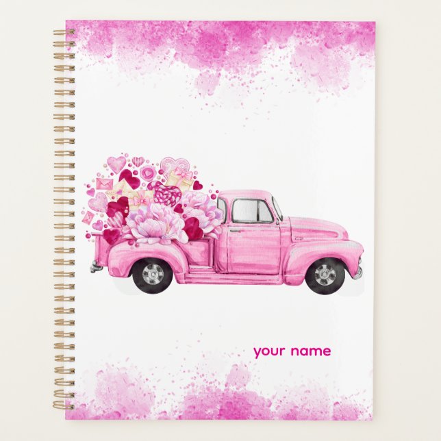 Personalized Pink Floral Truck Planner (Front)