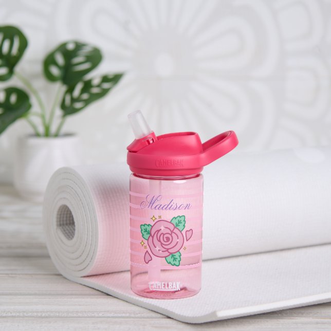 Personalized Pink Floral Water Bottle – 14 oz (Yoga (Rotated))