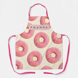 Personalized Pink Frosted Donut Pattern Apron