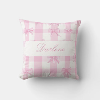 Personalized Pink Gingham Bow Cushion