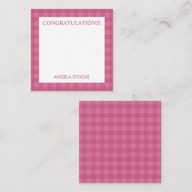 Personalized Pink Gingham Card (Front/Back)