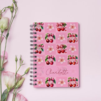 Personalized Pink Gingham Cherry Blossom Notebook