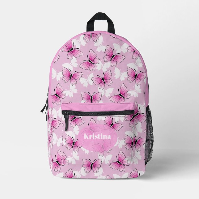 Personalized Pink Girly Butterfly Kawaii Backpack (Front)