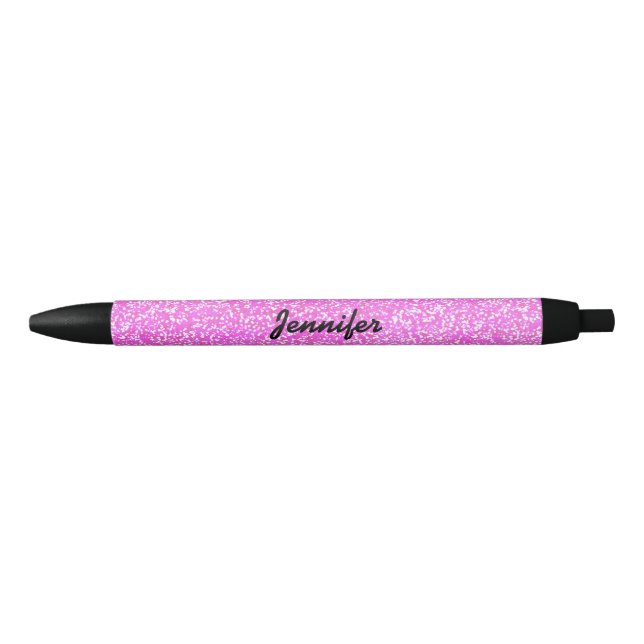 PERSONALIZED Pink GIRLY GLITTER WITH NAME Black Ink Pen (Front)