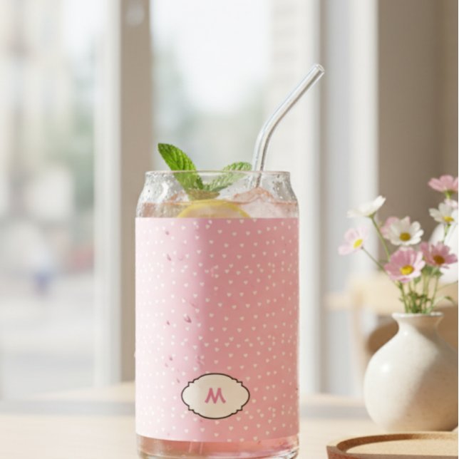Personalized Pink Glass with White Hearts - Custom (Creator Uploaded)