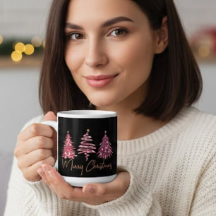 "Personalized Pink Glitter Christmas Tree Coffee Large Coffee Mug
