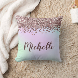 Personalized Pink Glitter Cushion