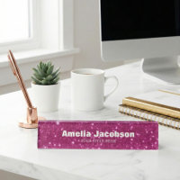 Personalized Pink Glitter Name Modern Desk Decor