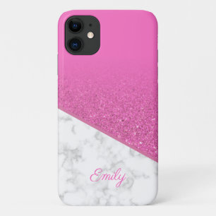 Personalized Pink Glitter - White Marble Case-Mate iPhone Case