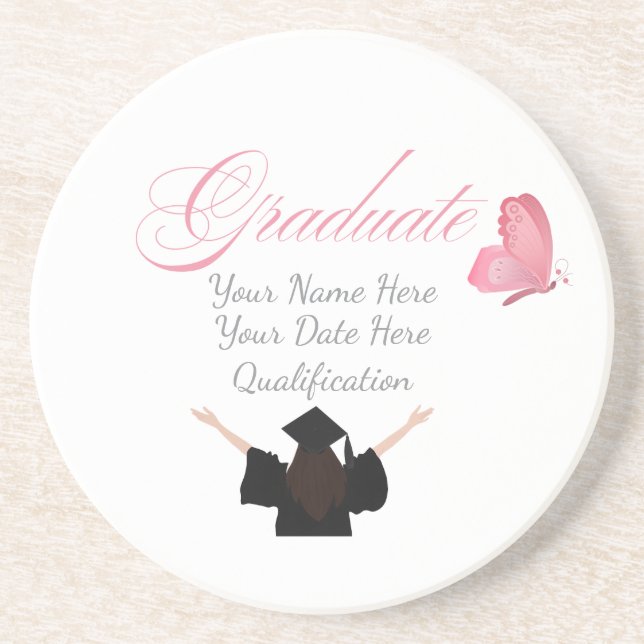 Personalized Pink Graduate Gift, Custom Name  Coaster (Front)