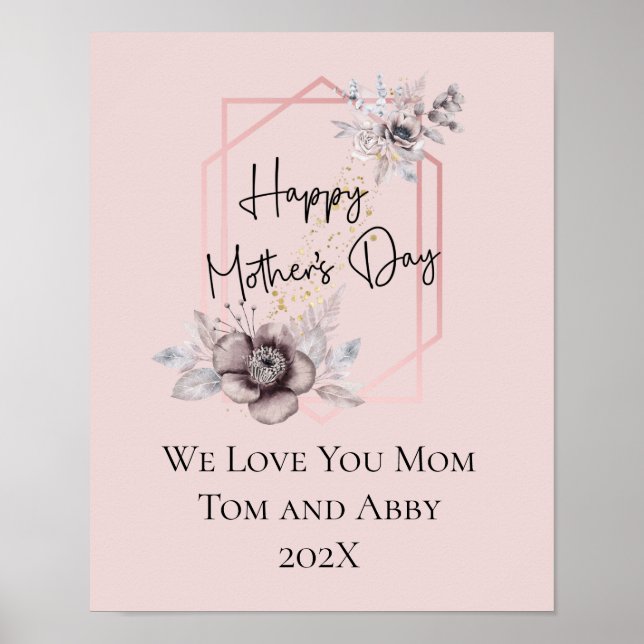 Personalized Pink Gray Floral Mother's Day Gift  Poster (Front)
