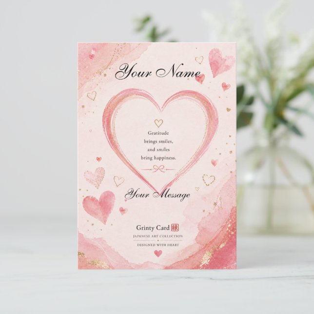 Personalized Pink Heart Thank You Card (Standing Front)