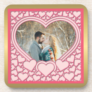Personalized Pink Hearts Valentine's Day Gift Coaster
