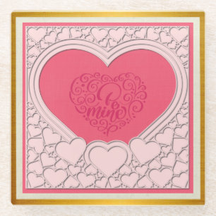 Personalized Pink Hearts Valentine's Day Gift Glass Coaster