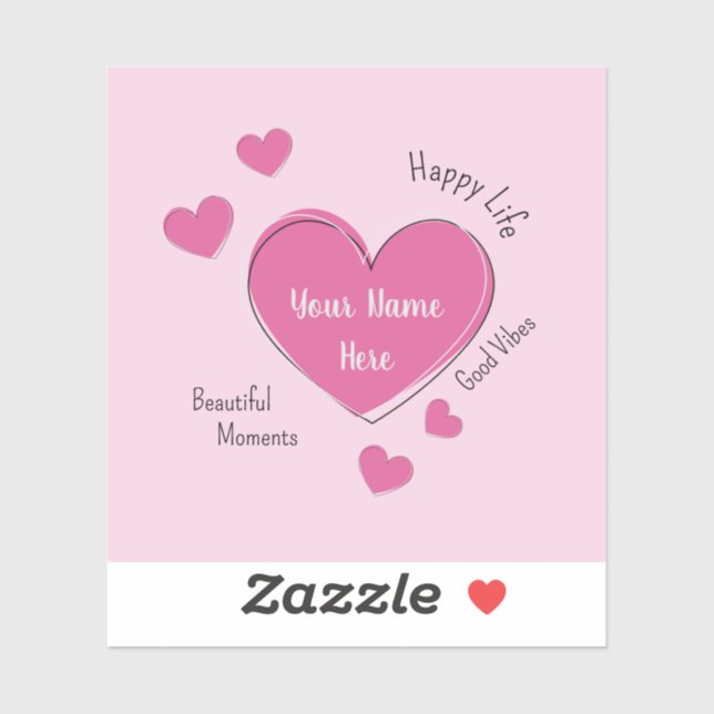 Personalized Pink Hearts Vinyl Sticker (Sheet)