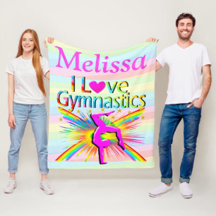 PERSONALIZED PINK I LOVE GYMNASTICS FLEECE BLANKET