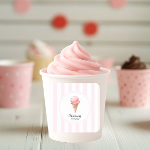 Personalized Pink Ice Cream Cone Party Sticker