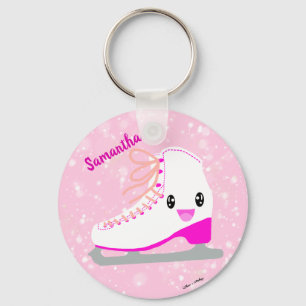 Personalized Pink Ice Skate Cute Kawaii Figure Key Ring