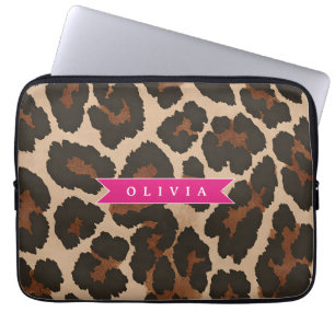 Personalized Pink Leopard Print Chic Animal Print Laptop Sleeve