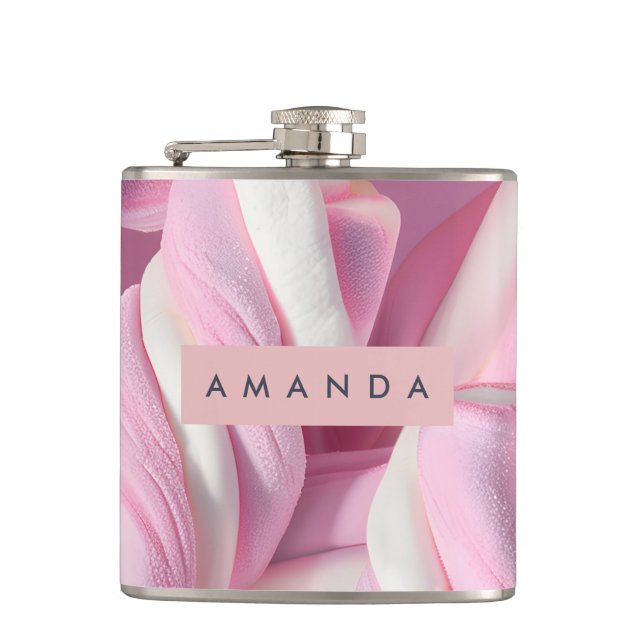 Personalized Pink Marshmallow Twist  Hip Flask (Front)