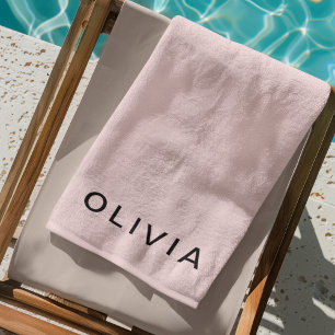 Personalized Pink & Name Monogram Elegant Custom Beach Towel